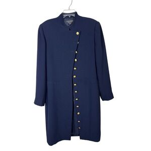 Cynthia Howie Navy Gold Button Vintage Duster Coat Blazer Women Size‎ Medium